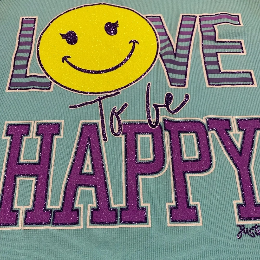 Justice Tank Top Girls 20 Casual Blue Glitter Love To Be Happy Sleeveless Shirt